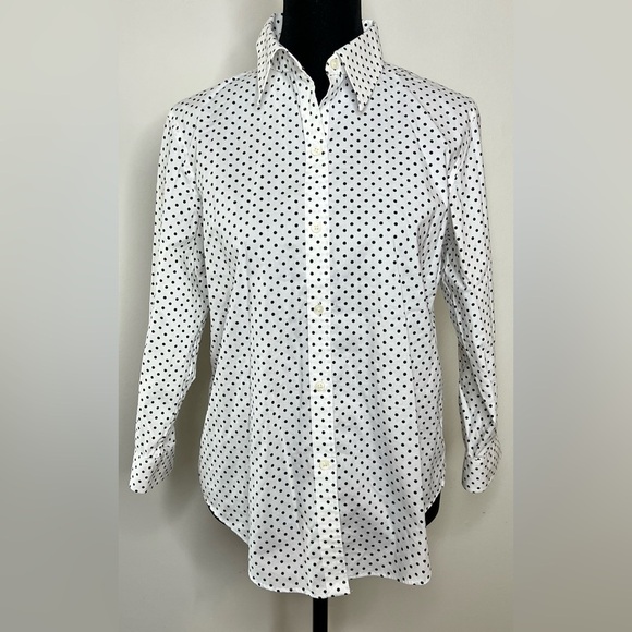 Ralph Lauren button down 3/4 sleeves classic tailored look polka dot shirt med - Picture 2 of 6